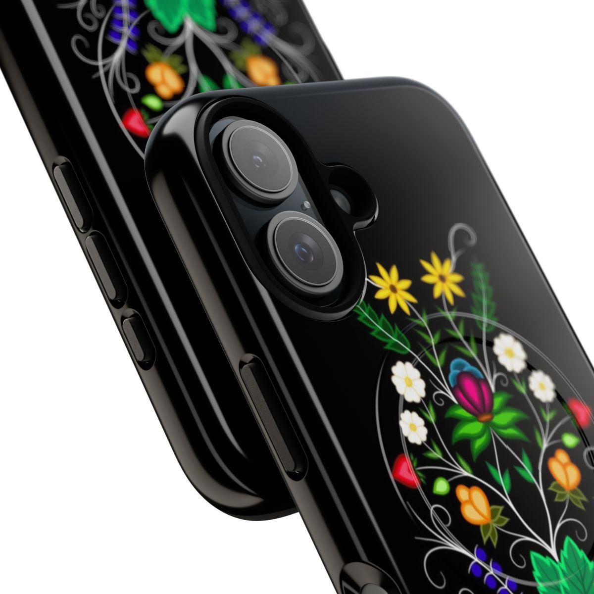 Ojibwe floral motif design on a magnetic tough phone case - Detail