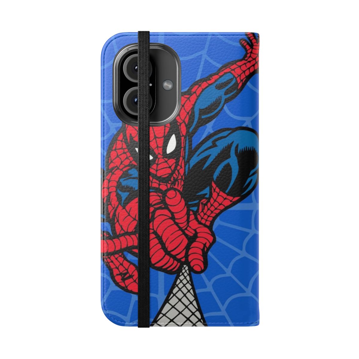 Vibrant spider-themed phone case featuring a superhero design - Folded Front