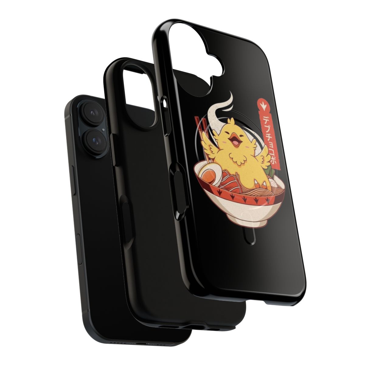 Magnetic tough phone case with a Fat Chocobo ramen design, inspired by the Final Fantasy VII video game. - Layers