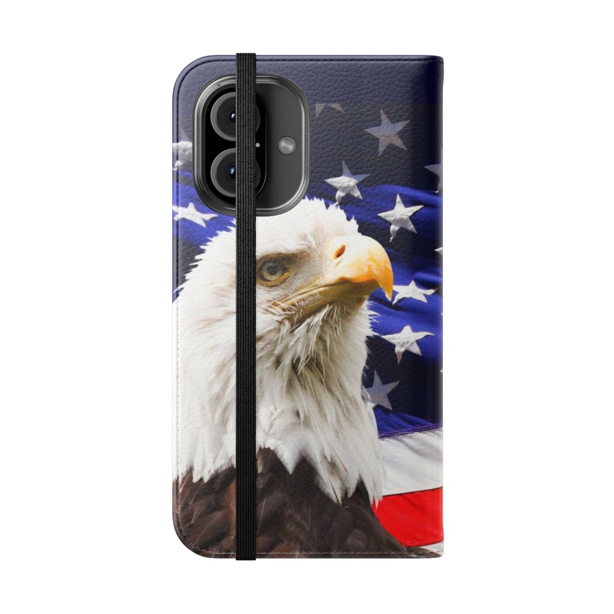 Patriotic flip phone case with bald eagle and American flag design - Folded Front