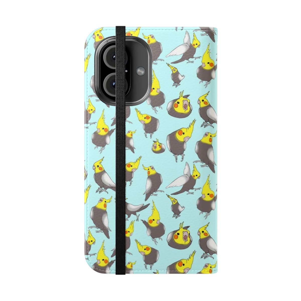 Colorful cockatiel doodle pattern on a phone case - Folded Front