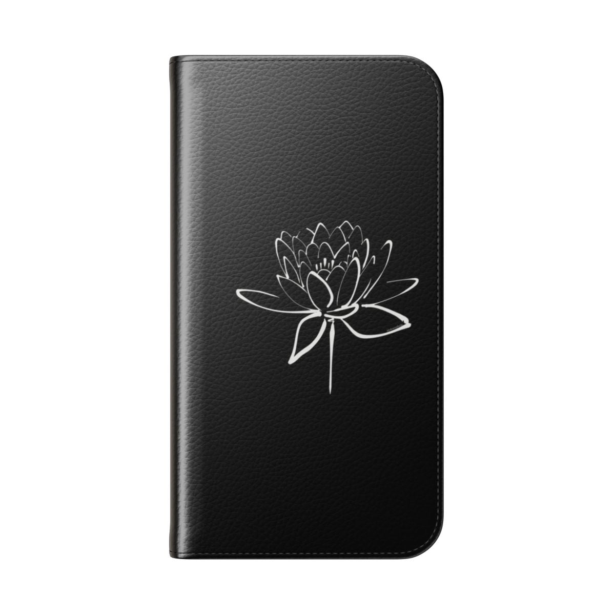 A minimalist and artistic phone case featuring a lotus flower design in calligraphy style. - Folded Back