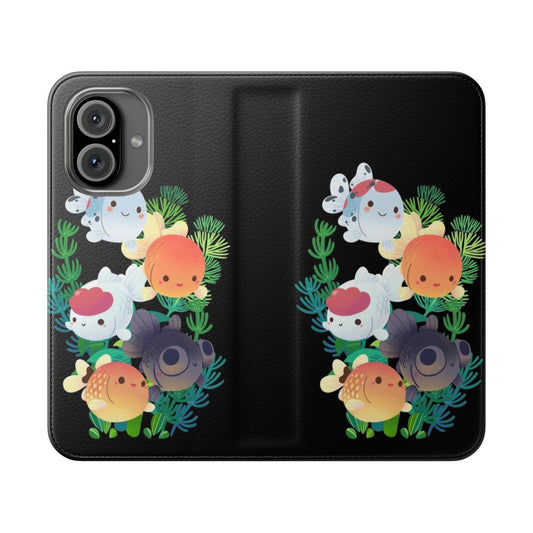 A vibrant phone case featuring a group of colorful goldfish swimming in an aquarium.