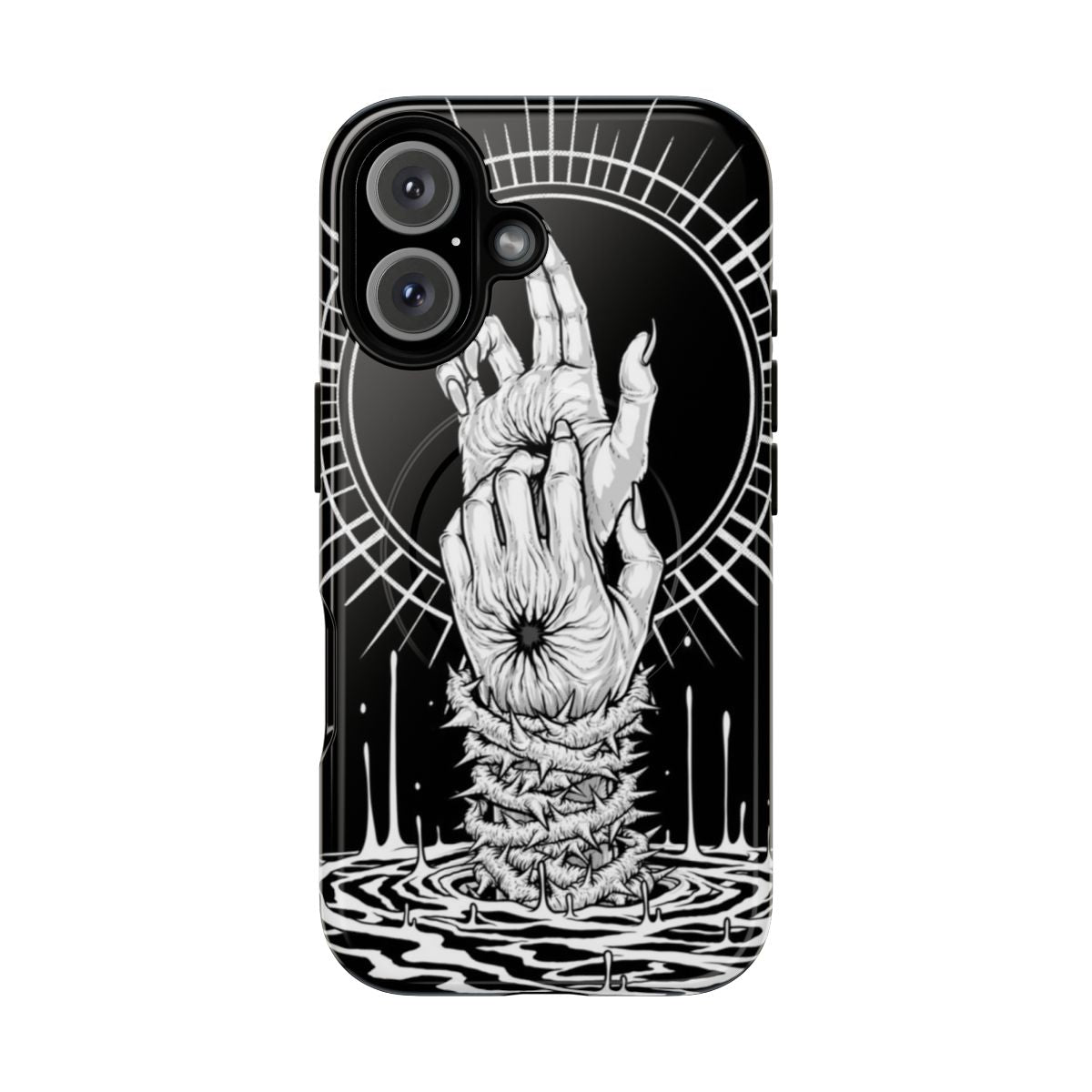 Dark and creepy phone case with surreal, supernatural imagery