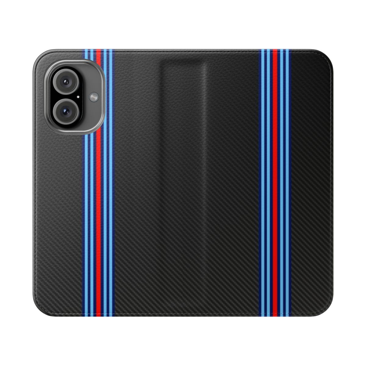 Carbon fiber and racing stripes phone case for car enthusiasts