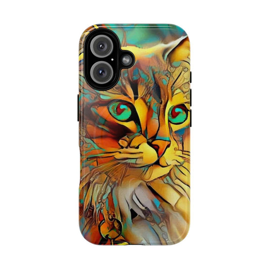 Magnetic tough phone case featuring vibrant cat and chat artwork inspired by Lea Roche's paintings