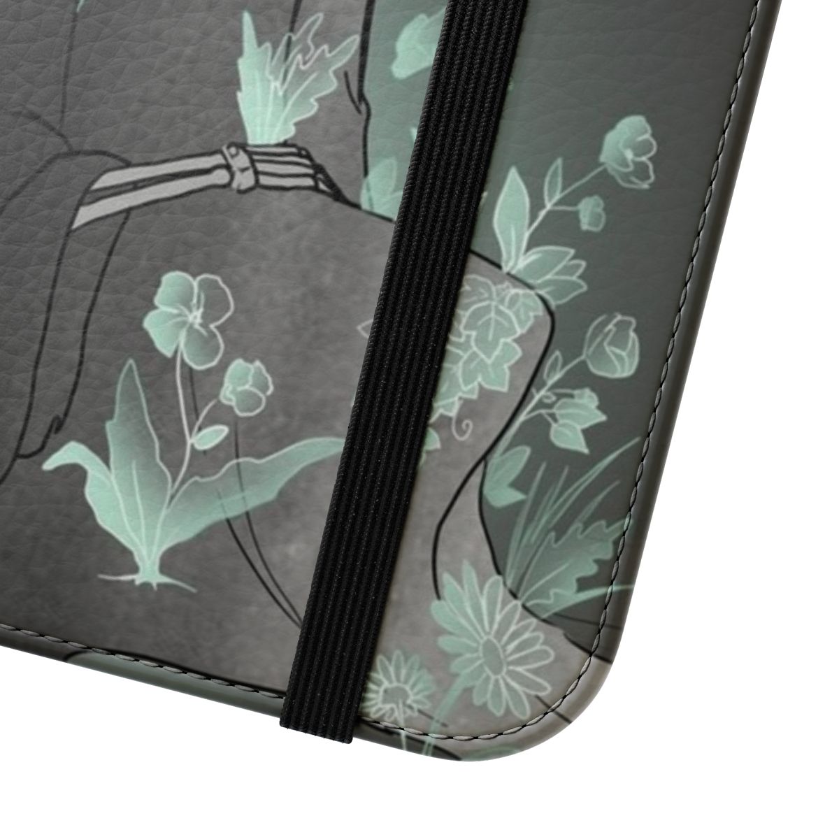 Grim reaper-themed flip cover phone case with supernatural design - Close Up