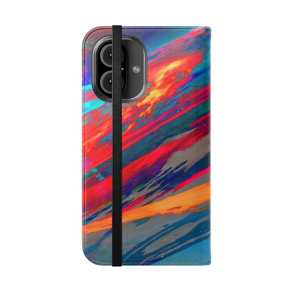 Vibrant, colorful nebula-themed flip cover phone case - Folded Front