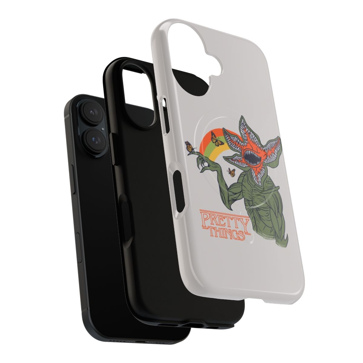 Retro-style phone case with a detailed floral and monster design - Layers