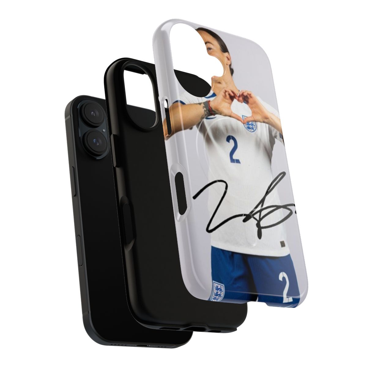 Magnetic phone case featuring a signed autograph style design for Lucy Bronze and the England Lionesses soccer team - Layers