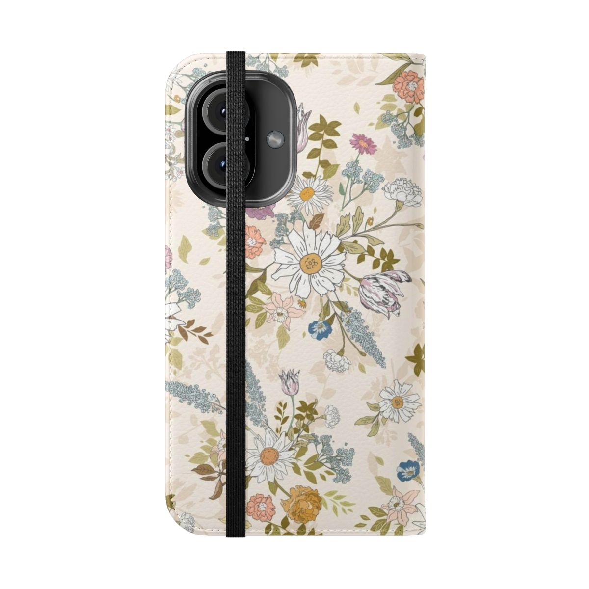 Boho floral phone case with vintage flowers and leaves - Folded Front