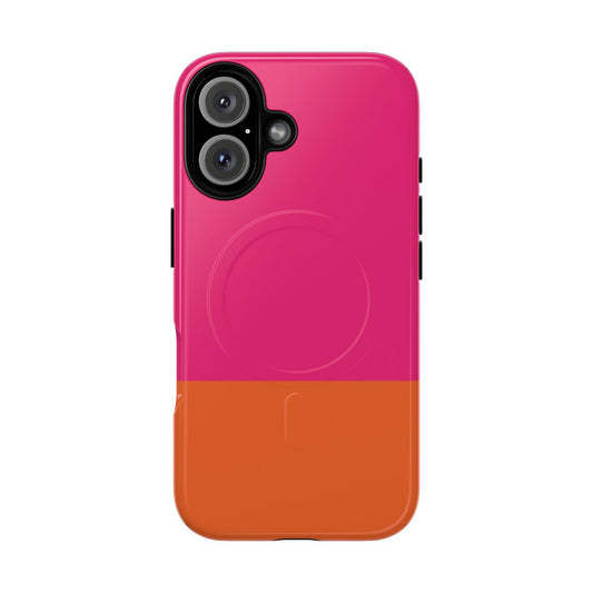 Neon pink and orange color block minimalist phone case with magnetic closure