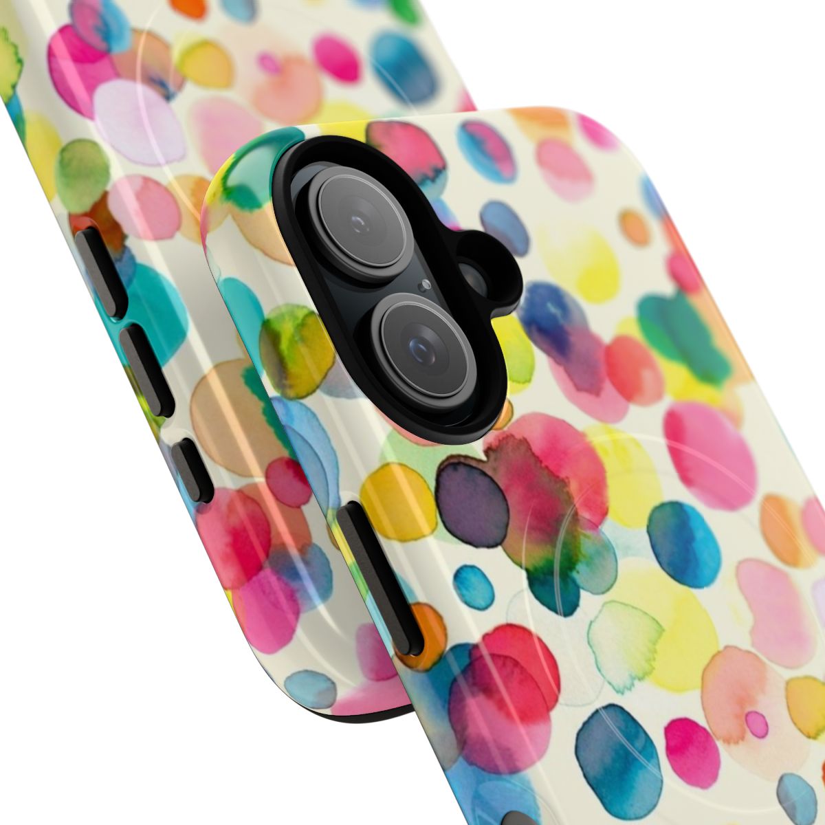 Colorful watercolor drop pattern phone case with magnetic closure and tough protection - Detail