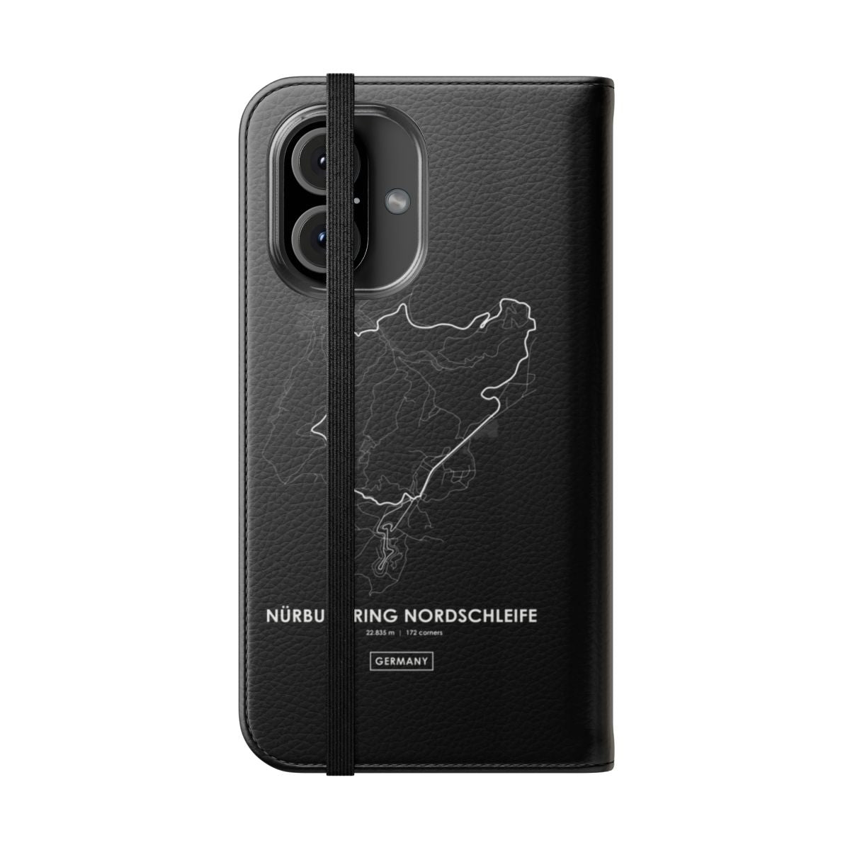 Nürburgring Nordschleife racing circuit map printed on a white phone case - Folded Front