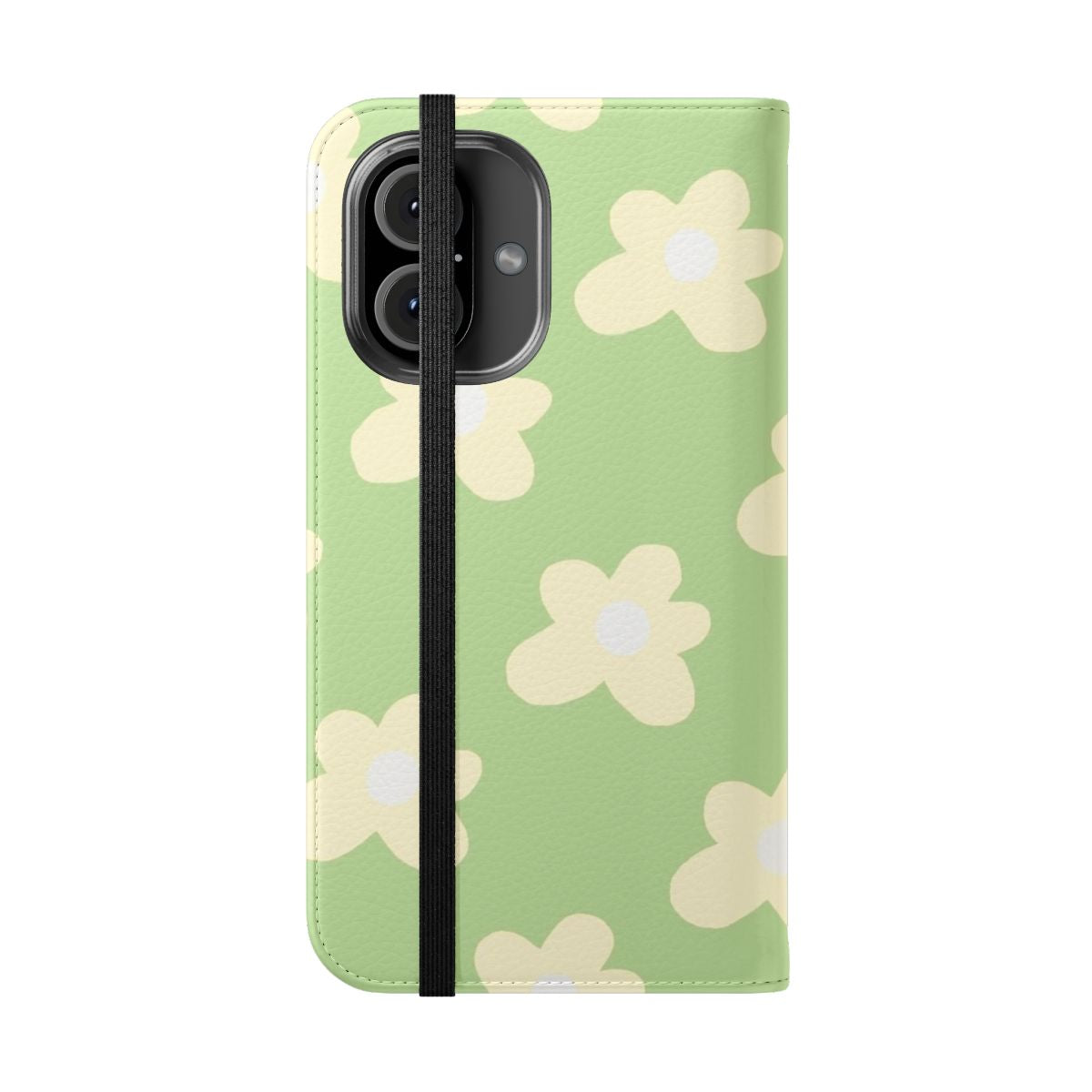 Floral green and yellow flip phone case, inspired by Golf Le Fleur aesthetic - Folded Front