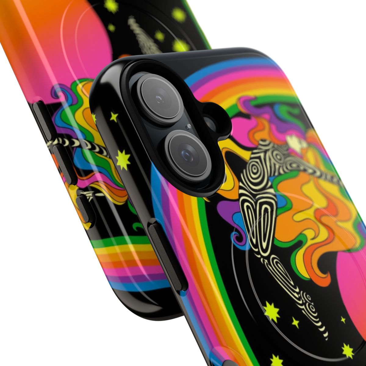 Colorful and psychedelic phone case with a cosmic, retro-futuristic design - Detail