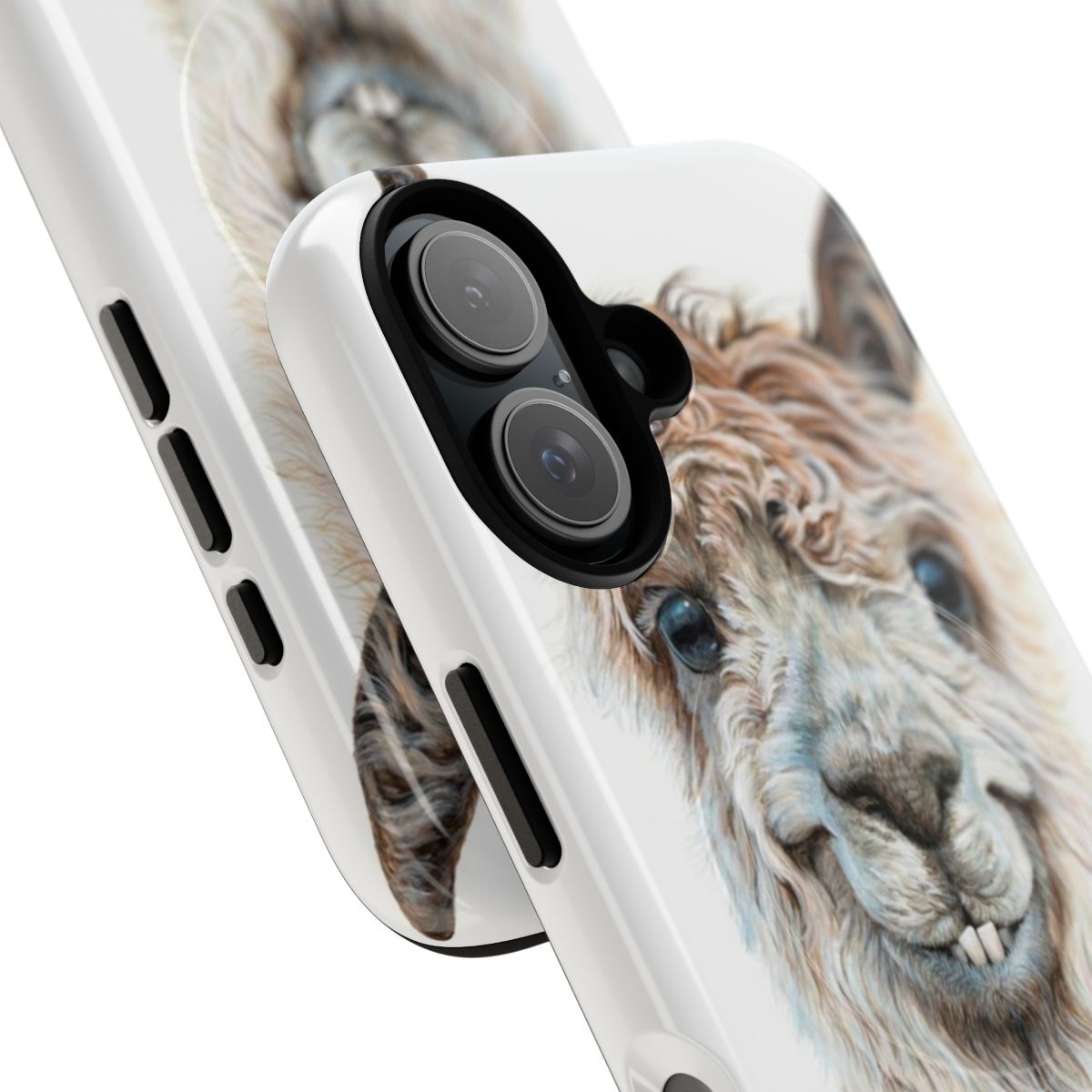 Whimsical llama latte design on a magnetic tough phone case - Detail