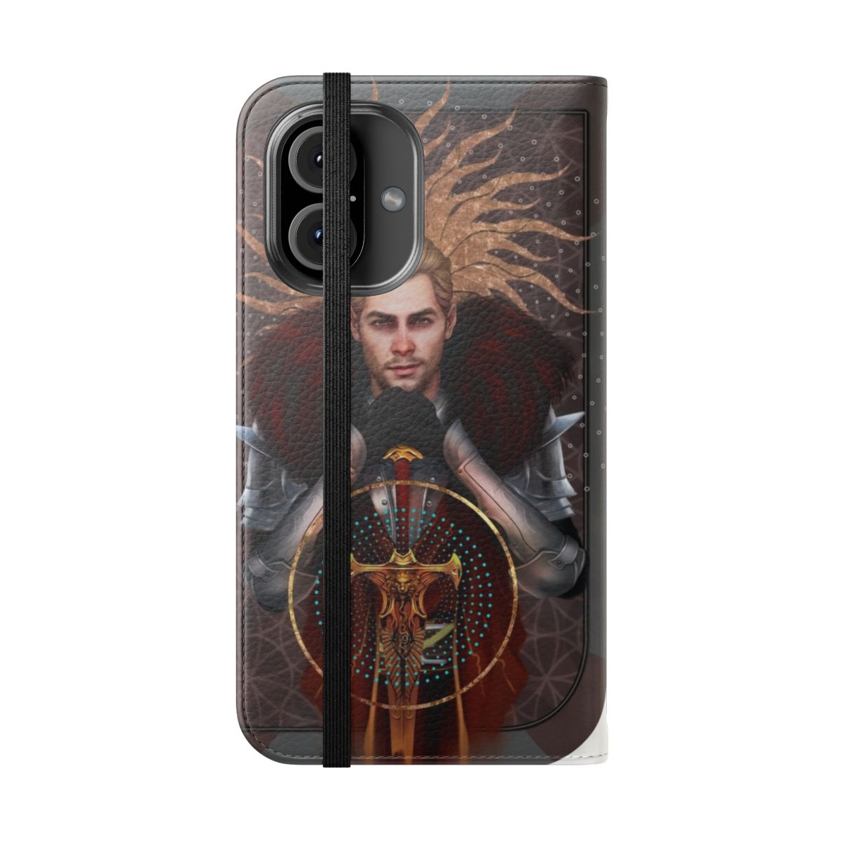 Flip phone case with fantasy dragon tarot templar design - Folded Front