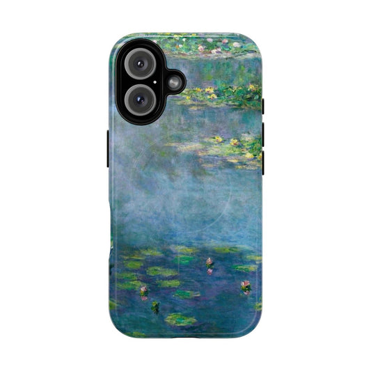 A magnetic phone case featuring a beautiful water lily pond design inspired by the works of Claude Monet.