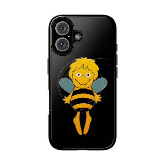 A colorful phone case featuring the vintage cartoon character Maya the Bee.