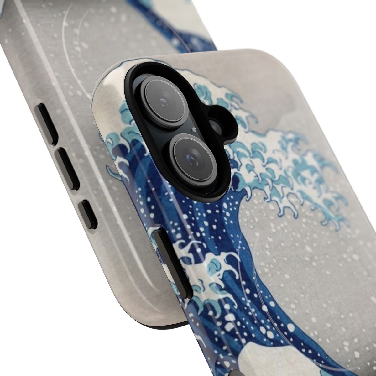 Artistic wood block print phone case featuring "The Great Wave off Kanagawa" by Katsushika Hokusai - Detail