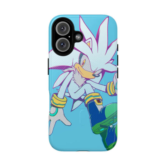 Silver phone case with Sonic the Hedgehog design