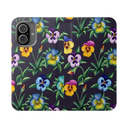 Pansy violet floral pattern phone case with watercolor-style design