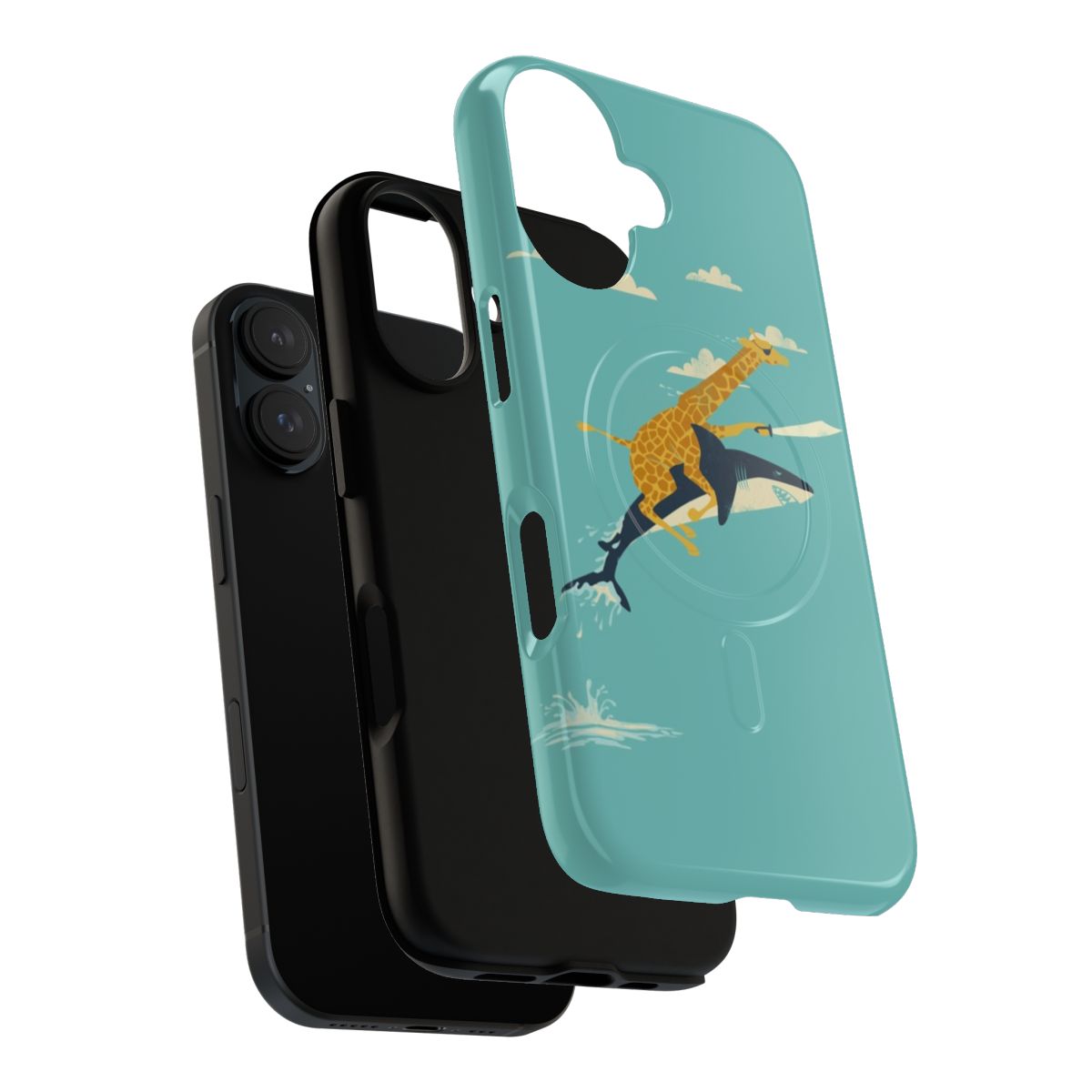 Durable magnetic tough phone cases with giraffe, shark, and eyepatch designs - Layers