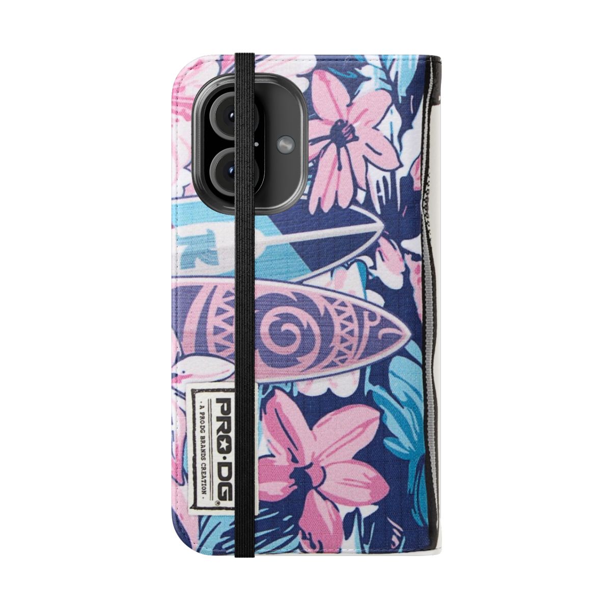 Roxy-inspired surf-themed flip cover phone case - Folded Front