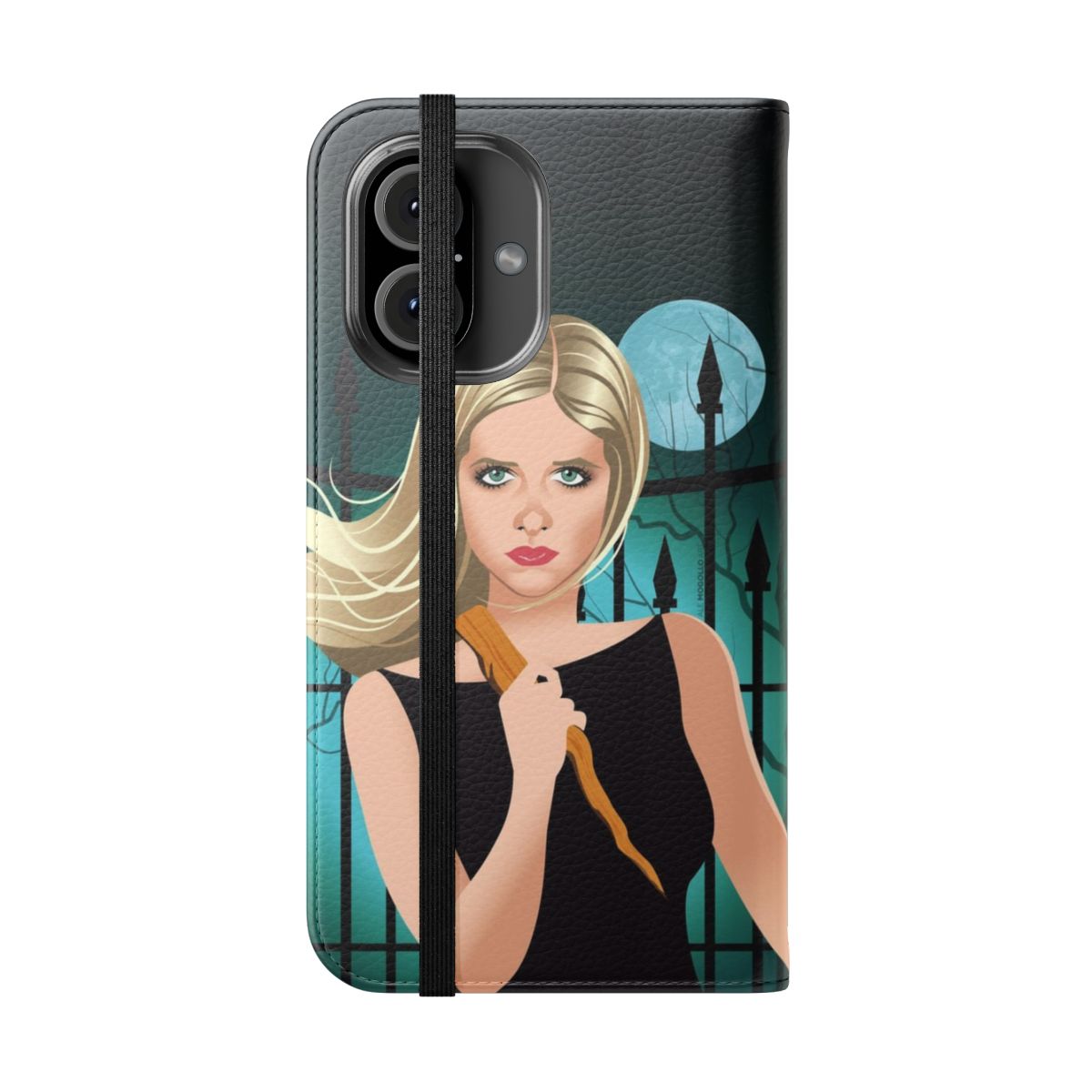 Flip cover phone case with vampire slayer design - Folded Front