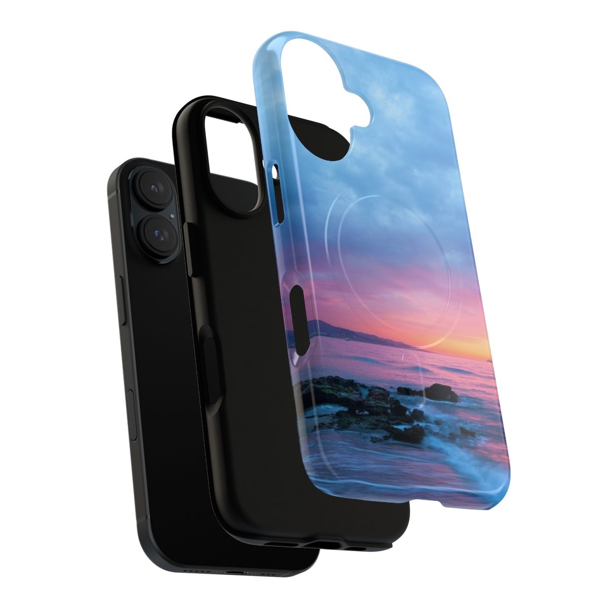 Vibrant tropical ocean sunset with pink and cotton candy sky on a phone case - Layers