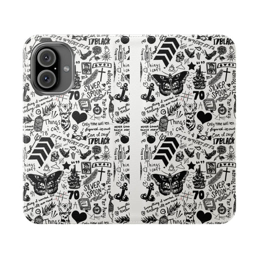 One Direction inspired flip cover phone case with tattoo design