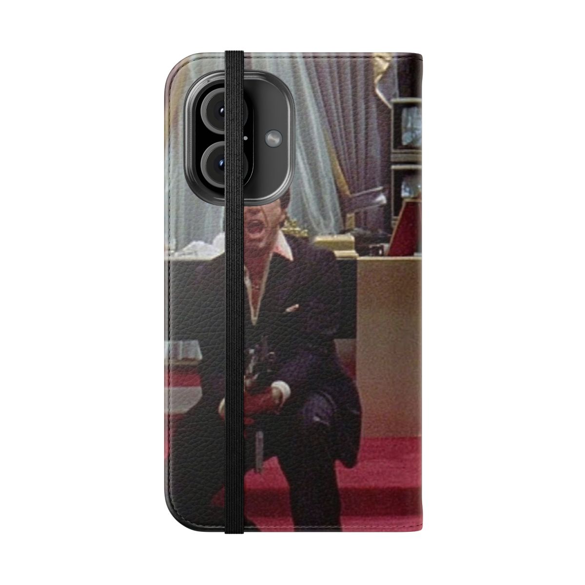 Classic '80s Scarface-Inspired Flip Phone Case - Folded Front