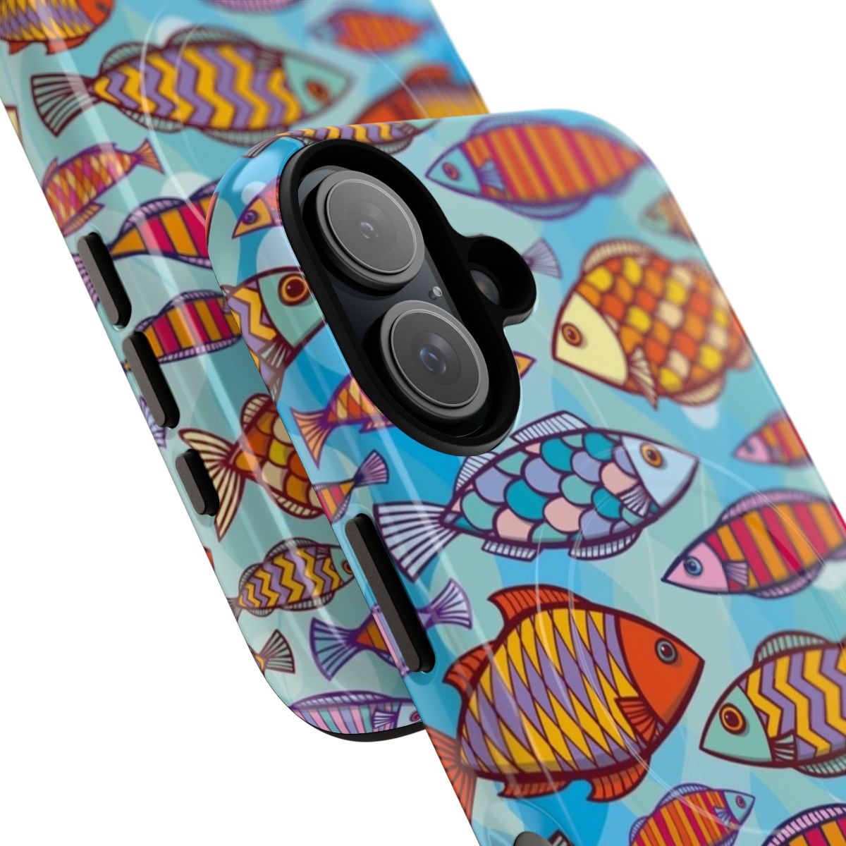 Colorful fish-themed phone case with underwater waves and marine life design - Detail