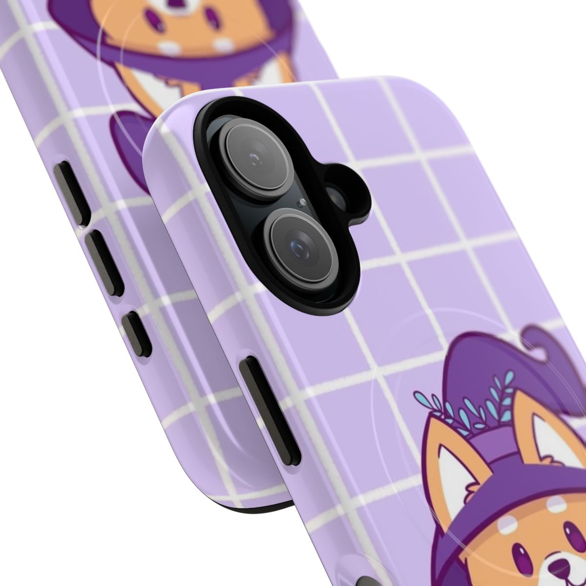 A cute, cartoon-style illustration of a smiling dog with pastel colors on a phone case. - Detail