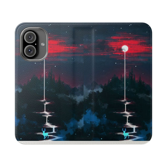 Mystical lunar dripping phone case with forest and deer design