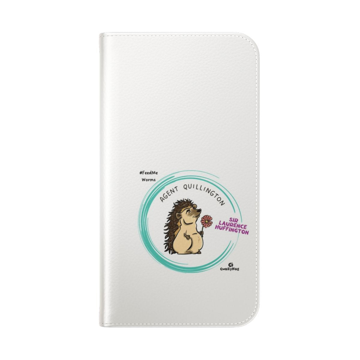 Hedgehog character on a flip phone case with floral and nature elements - Folded Back