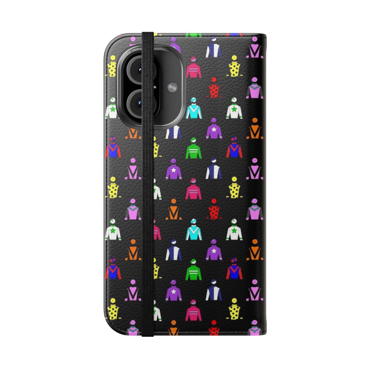 Colorful horse racing jockey silks pattern on a flip phone case - Folded Front