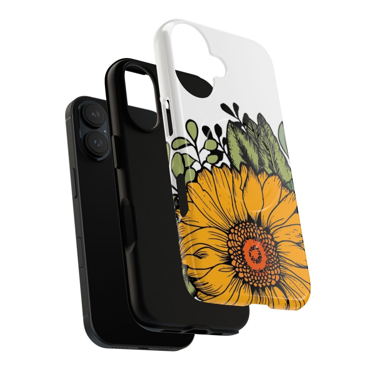 Vibrant yellow sunflower illustration on a magnetic phone case - Layers