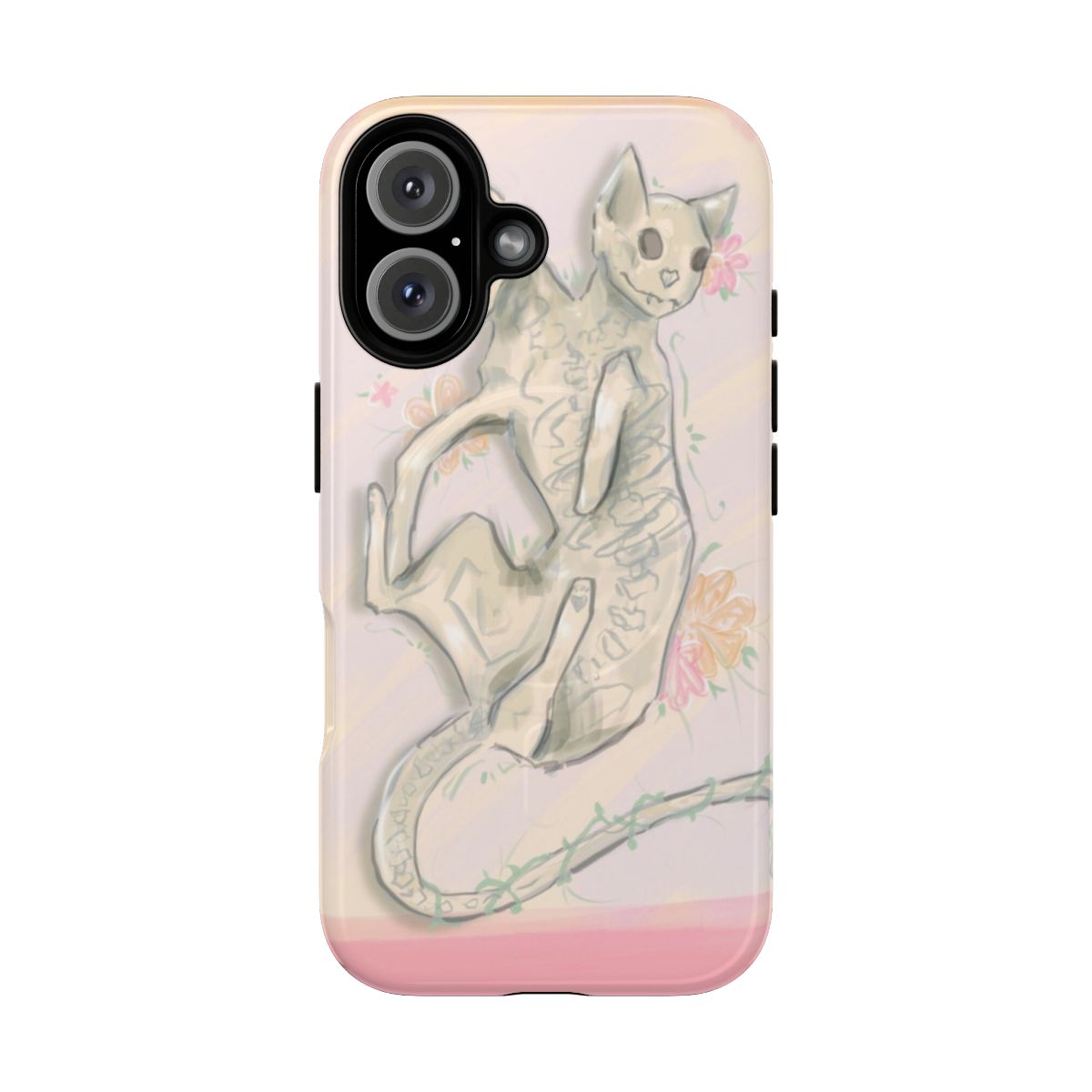 Colorful two-headed cat phone case with a whimsical, spooky floral design