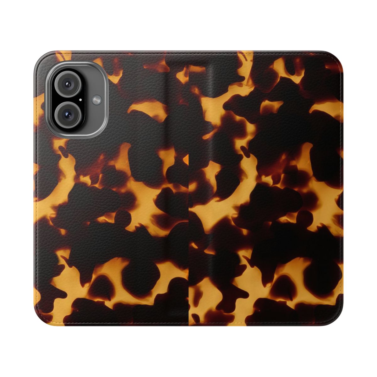 A stylish flip phone case cover featuring a textured, abstract tortoise shell design in black, white, and gold tones.