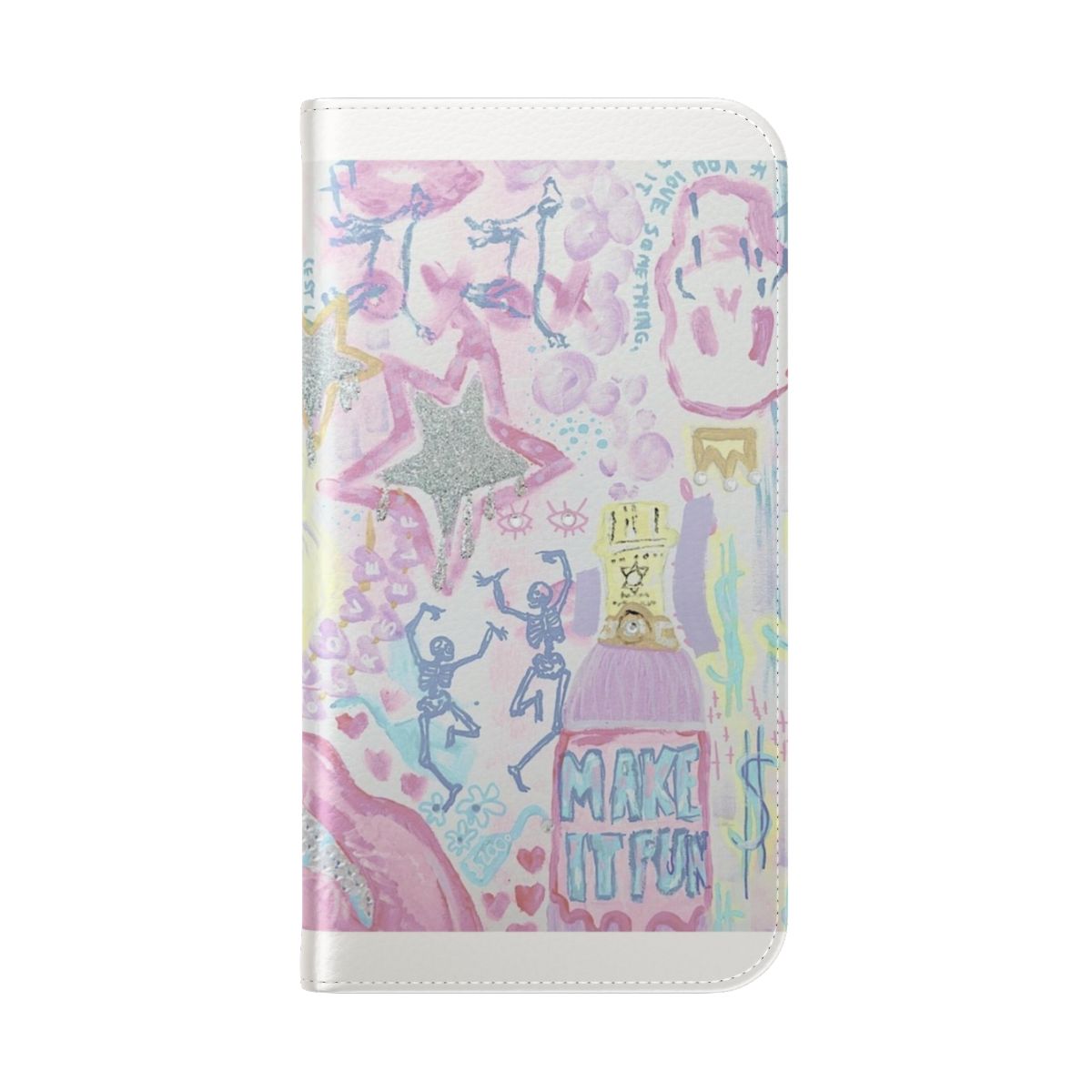 Preppy collage-style flip cover phone case with a fun, colorful "Make it Fun" design - Folded Back