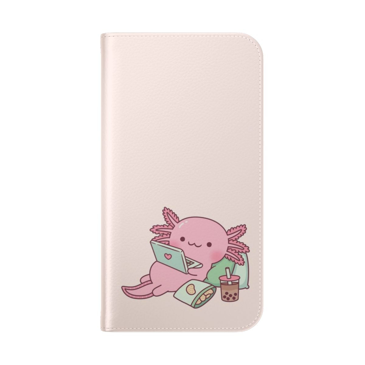 Cute and whimsical flip phone case featuring an axolotl design for a chilling and relaxing mobile experience. - Folded Back