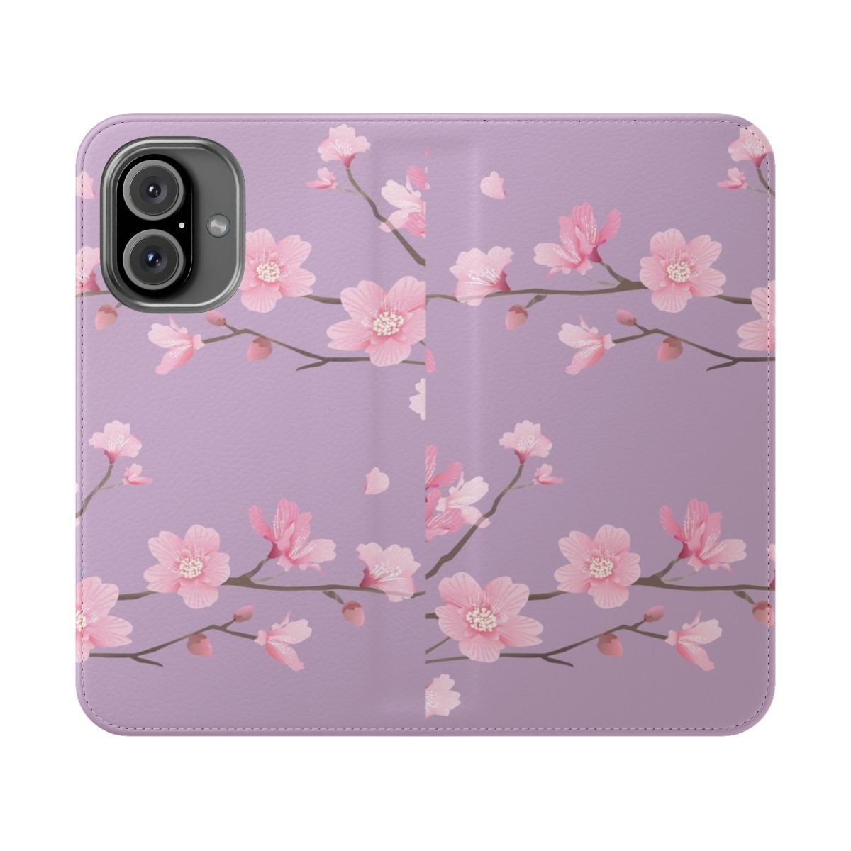 Pastel purple flip cover phone case with beautiful cherry blossom flower design