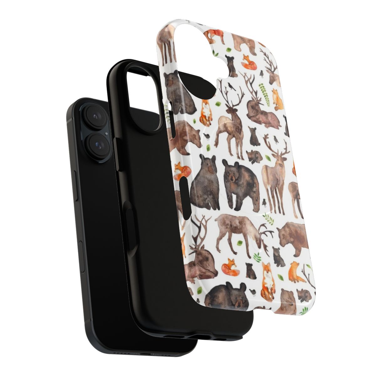 Woodland animals phone case with watercolor forest pattern - Layers