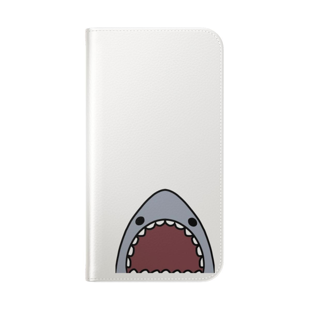 Shark-themed flip cover phone case with a cute, kawaii design - Folded Back