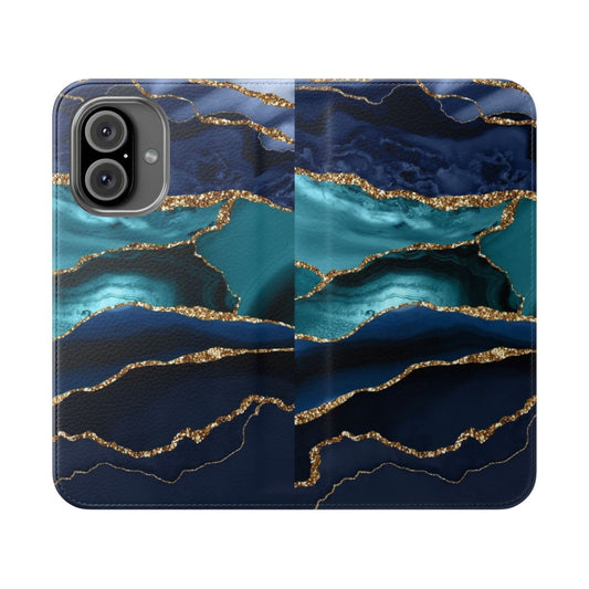 Glamorous blue and gold faux marble phone case cover