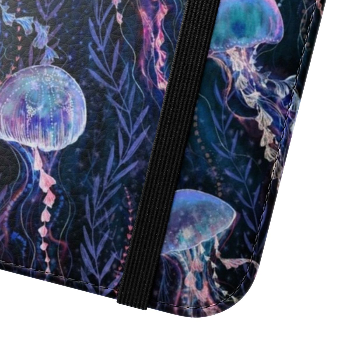 Jellyfish-themed flip phone case with a vibrant underwater design - Close Up