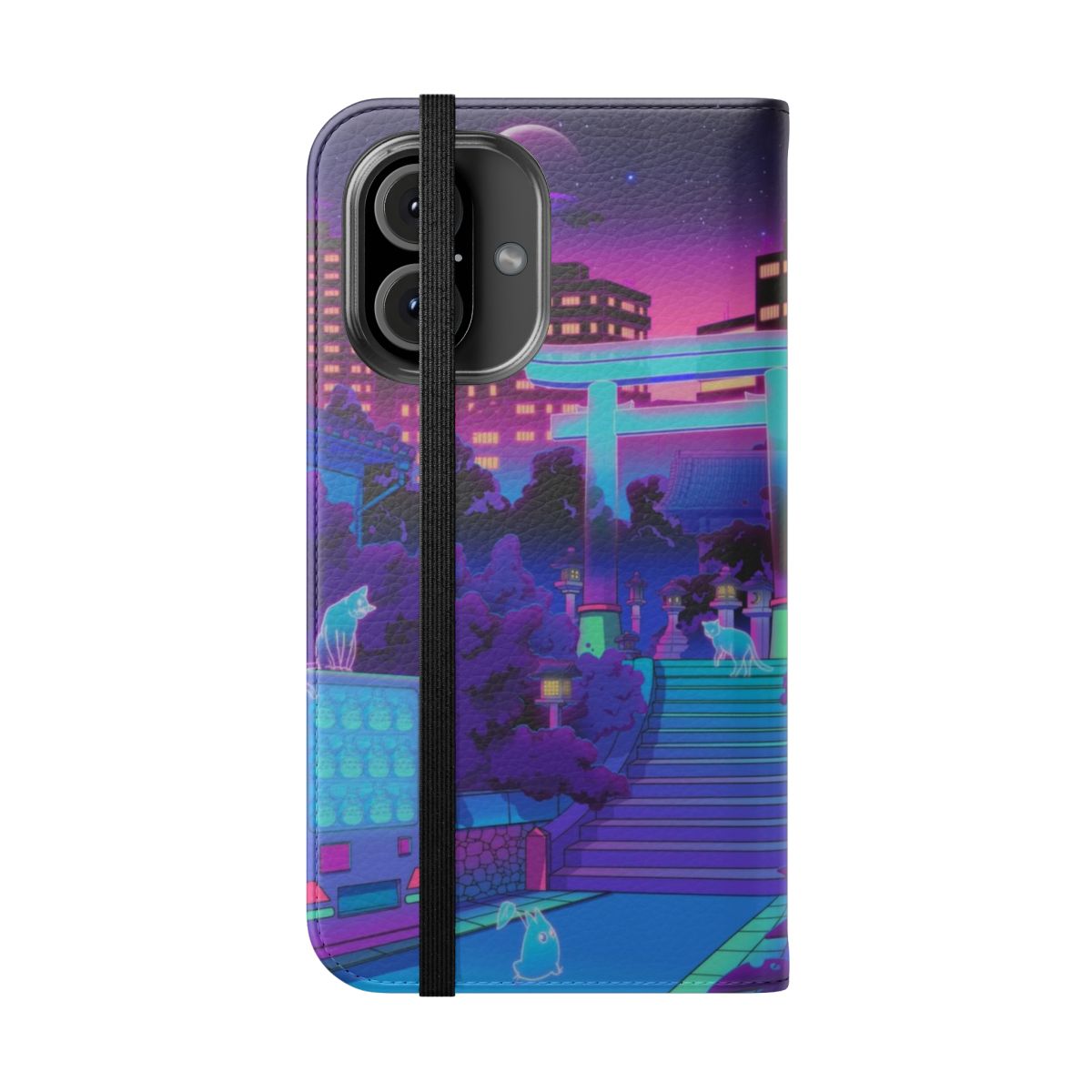 Anime-inspired aesthetic vaporwave phone case cover - Folded Front