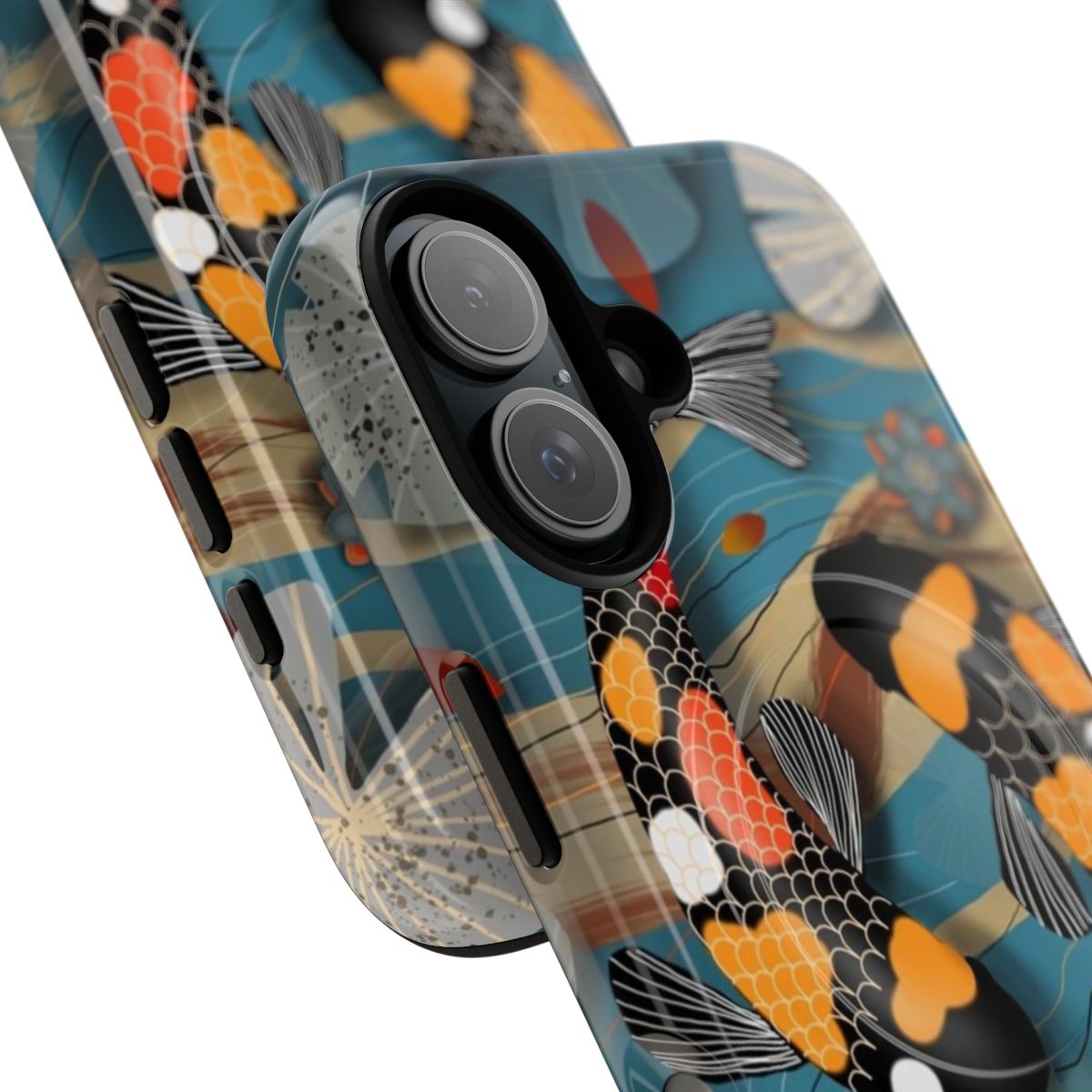 Artistic koi fish design on a magnetic, durable phone case - Detail